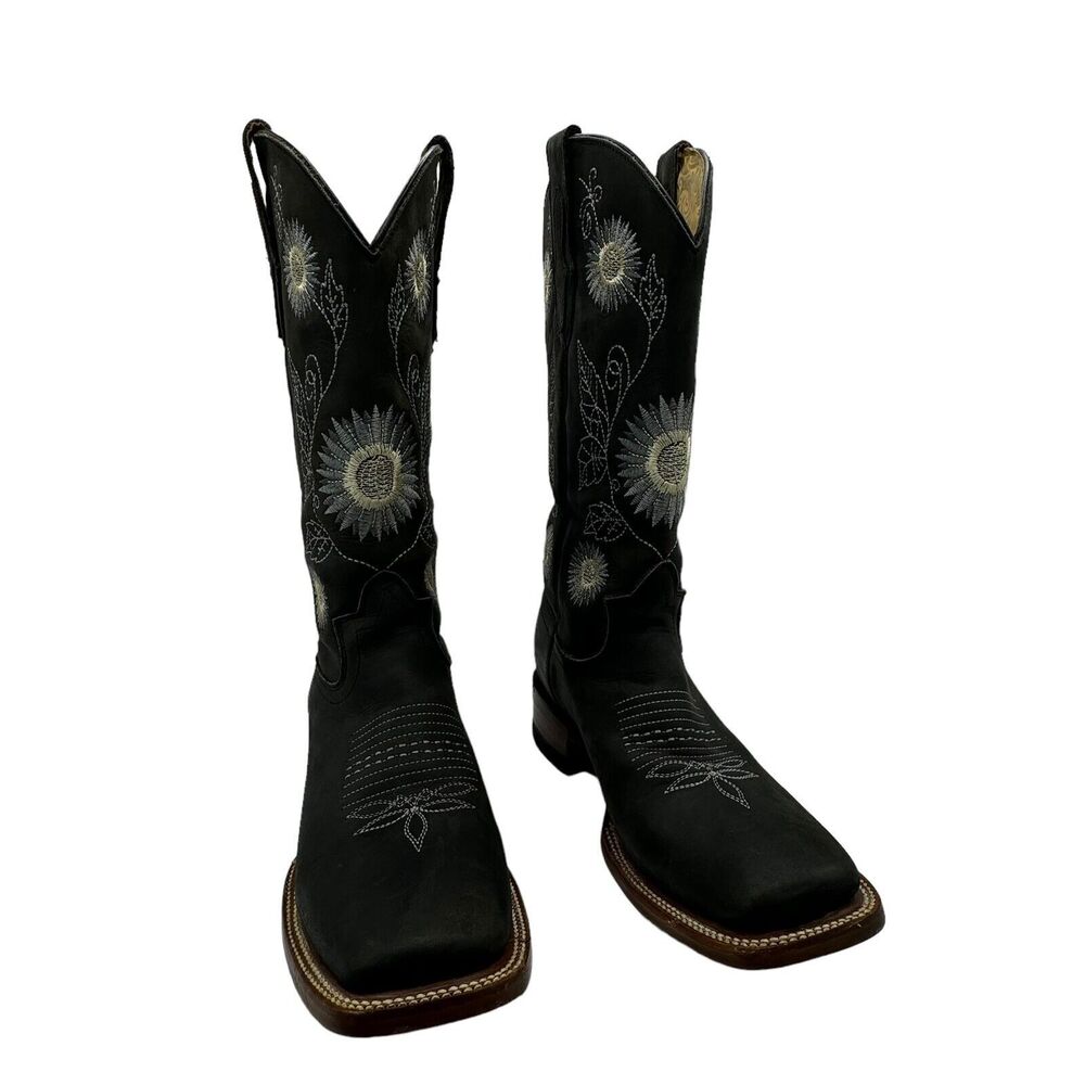 JR ROBERT Womens Boots Leather Calf High Western Floral Gray  US 9.5- Mex 26-1/2